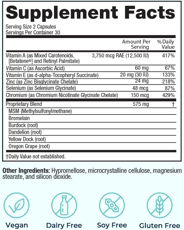 VitaMedica Clear Skin Vitamin Formula | Noncystic Acne Supplement for Skin Clearing | Breakout Treatment for Women and Men | Vitamins A, C, E, Selenium, Chromium, and Zinc for Skin Health | 2 Pack
