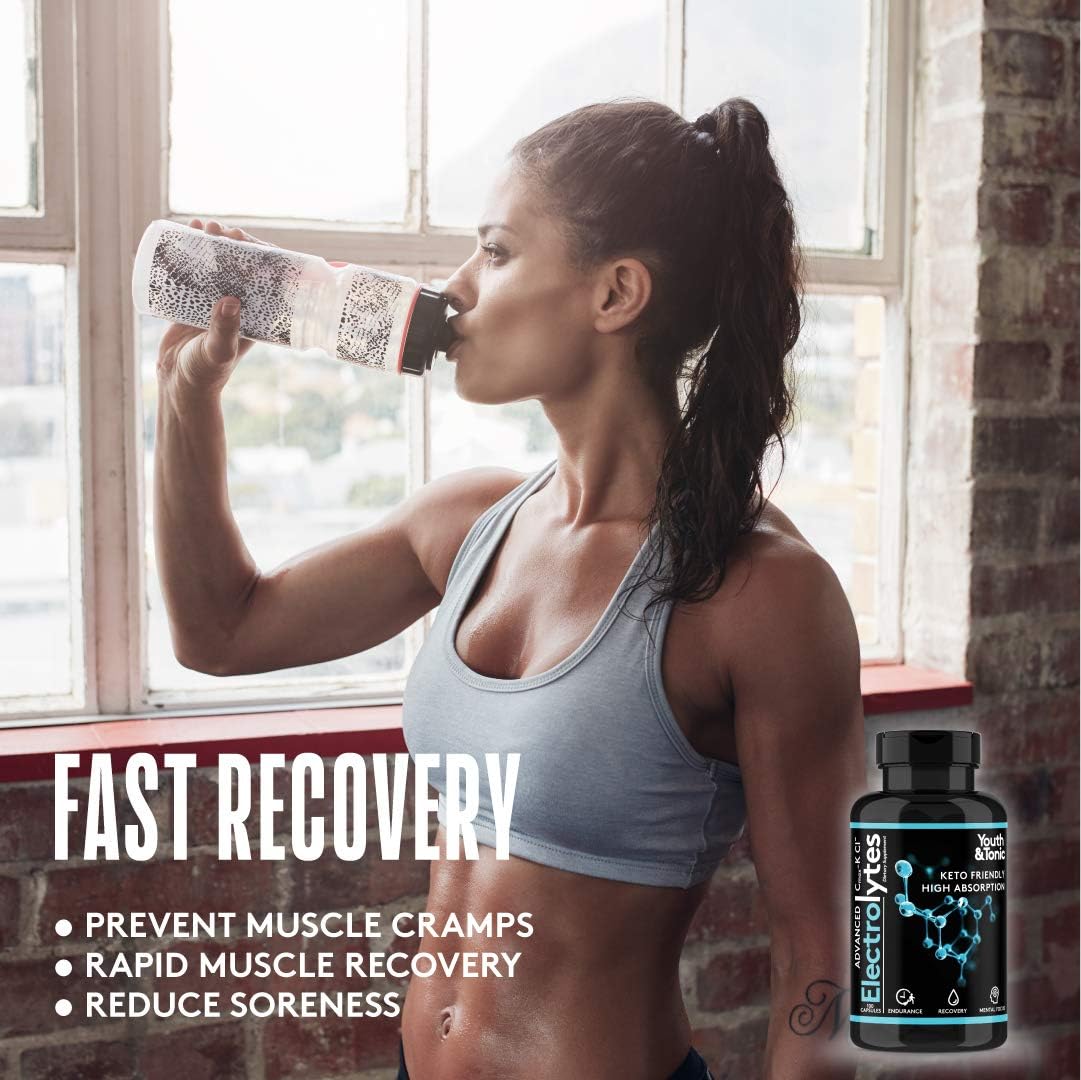Complete Electrolyte Supplement w High Bioavailability and Cmax Chloride Potassium Magnesium for Endurance Muscle Recovery Mental Focus. Rapid Rehydration Salts and Keto Friendly Pills with 200 caps
