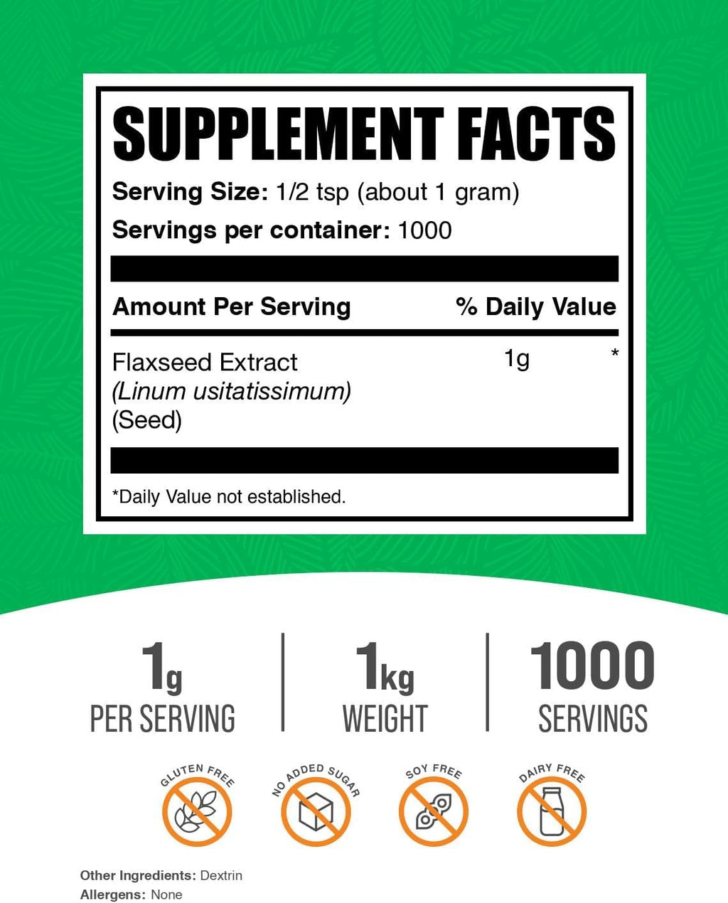 BulkSupplements.com Flaxseed Extract Powder - Omega-3 Supplement, Flaxseed Powder - Vegan & Gluten Free, 1g per Serving, 1kg (2.2 lbs) (Pack of 1)