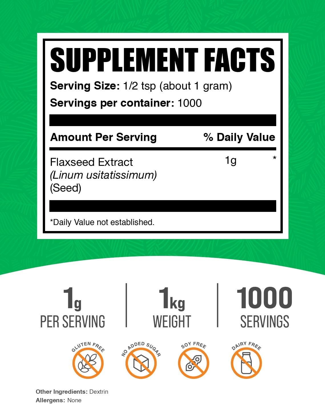 BulkSupplements.com Flaxseed Extract Powder - Omega-3 Supplement, Flaxseed Powder - Vegan & Gluten Free, 1g per Serving, 1kg (2.2 lbs) (Pack of 1)
