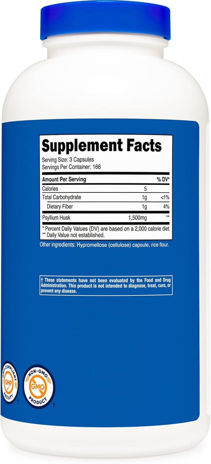 Nutricost Psyllium Husk 1500mg, 500 Capsules (3 Bottles)