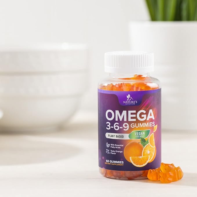 Omega 3 6 9 Gummies - Vegan Omega 3 Supplement Gummy - Essential Fatty Acids Oil 369 Complex Heart Support & Brain Support for Women, Men & Pregnancy, Fish Free Non-GMO, Orange Flavored - 60 Gummies