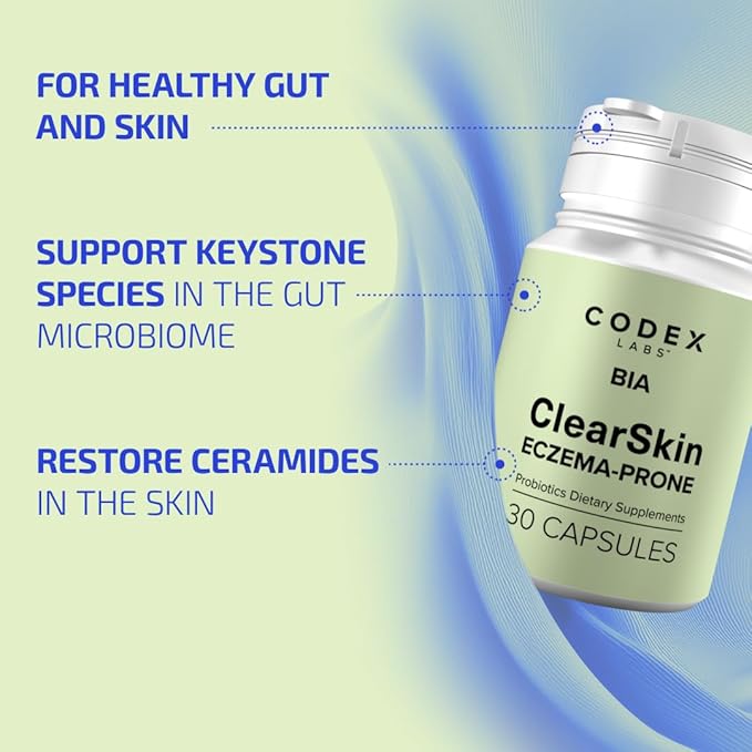 Codex Labs BIA Eczema Probiotic – 30 Capsules | Synbiotic for Eczema-Prone Skin with Clinically Proven Probiotics & Prebiotic Blueberry | Gut-Skin Barrier & Immune Support | 30-Day Supply
