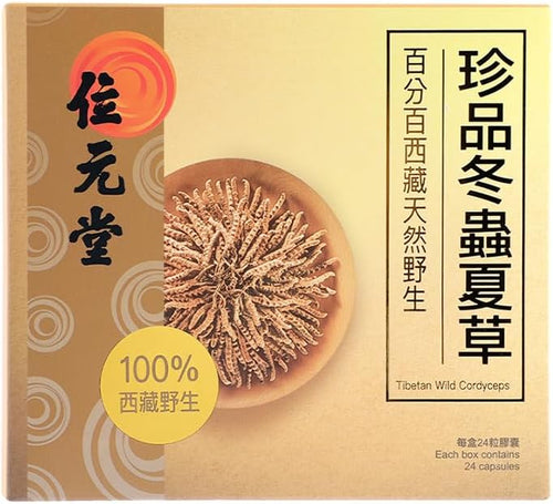 100% Wild Tibetan Cordyceps Capsules – Ground from Raw Cordyceps, Energy, Lung & Immune Support, 24 Capsules