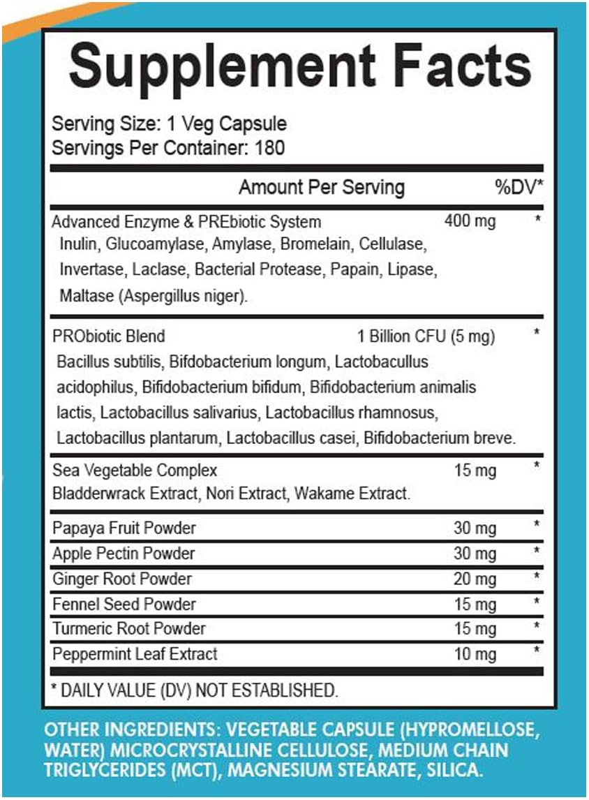 H4U Advanced Digestive Enzymes: an Ultimate Health Solution with Probiotics, Prebiotics, and Enzymes for Both Women and Men. Vegetarian Digestive Enzyme Supplement (180 - Count)