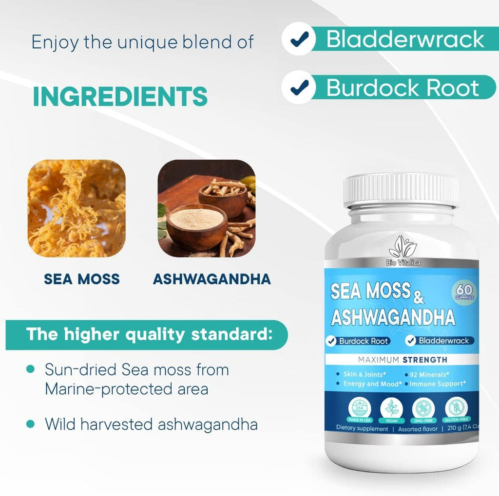 BIO VITALICA BioVitalica Sea Moss Ashwagandha & Quercetin Gummies (Bundle) with Bromelain Vitamin C and Zinc & Elderberry + Vitamin D3-5 in 1 Immune Support