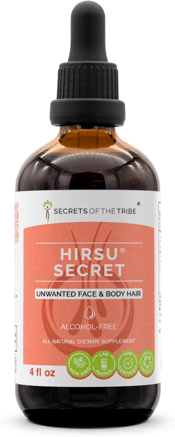 Hirsu Secret Alcohol-Free Extract, Saw Palmetto, Black Cohosh, Vitex, Spearmint, Lavender, Green Tea. Glycerite Tincture, Unwanted Face & Body Hair (4 fl oz)