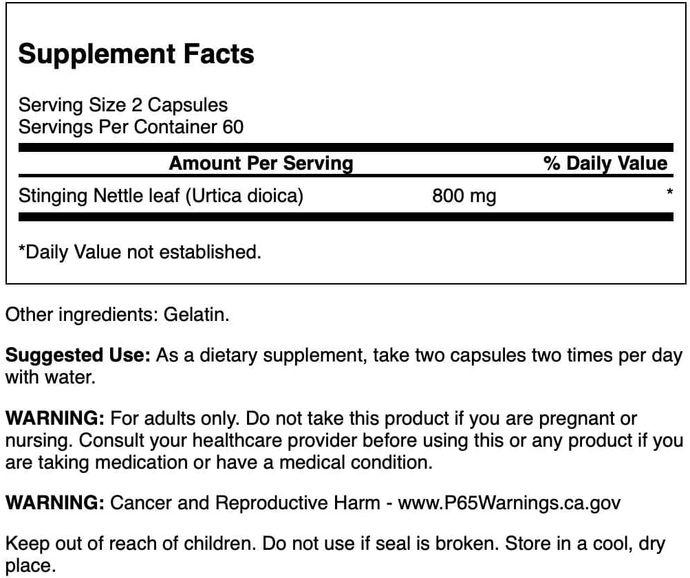 Swanson Stinging Nettle Leaf (Urtica Dioica) - Herbal Supplement Promoting Urinary Tract & Respiratory Health Support - May Support Healthy Fluid Balance - (120 Capsules)