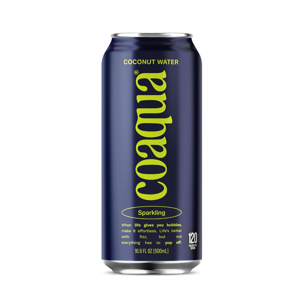 Coaqua Sparkling Coconut Water, 12 Pack, Natural Electrolytes for Hydration, Refreshing Sparkling Electrolyte Drink, Pure Coconut Water Not from Concentrate, Fat Free, 16.9 Fl Oz Cans