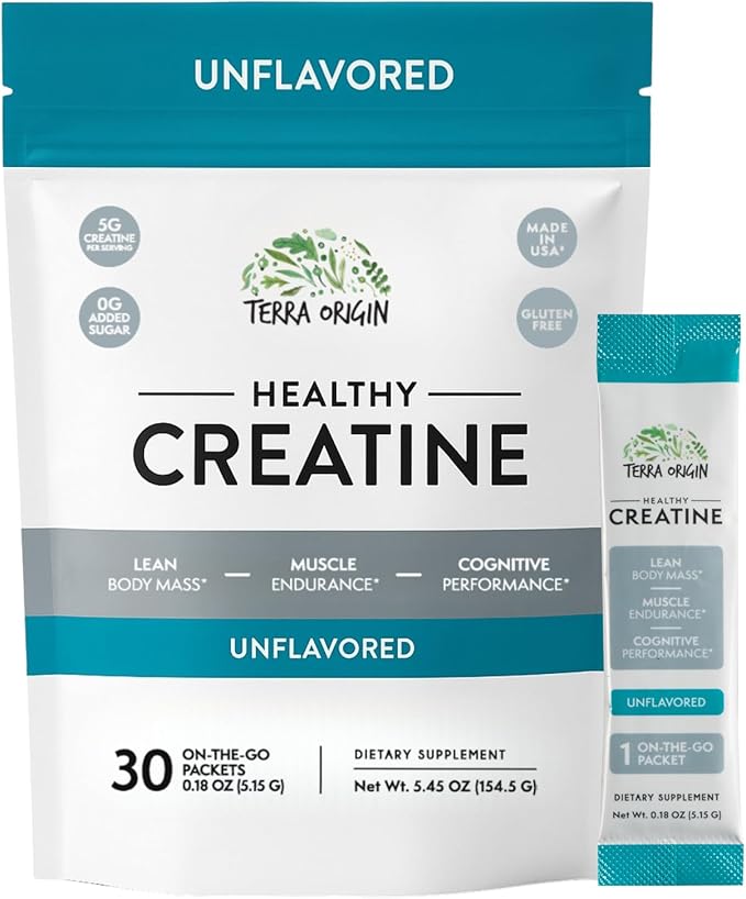 TERRA ORIGIN Healthy Creatine Micronized Monohydrate Powder | 30 Stick Packs | Support for Muscle and Cognitive Performance* | Supplement for Women and Men | Unflavored, Gluten Free, Zero Sugar