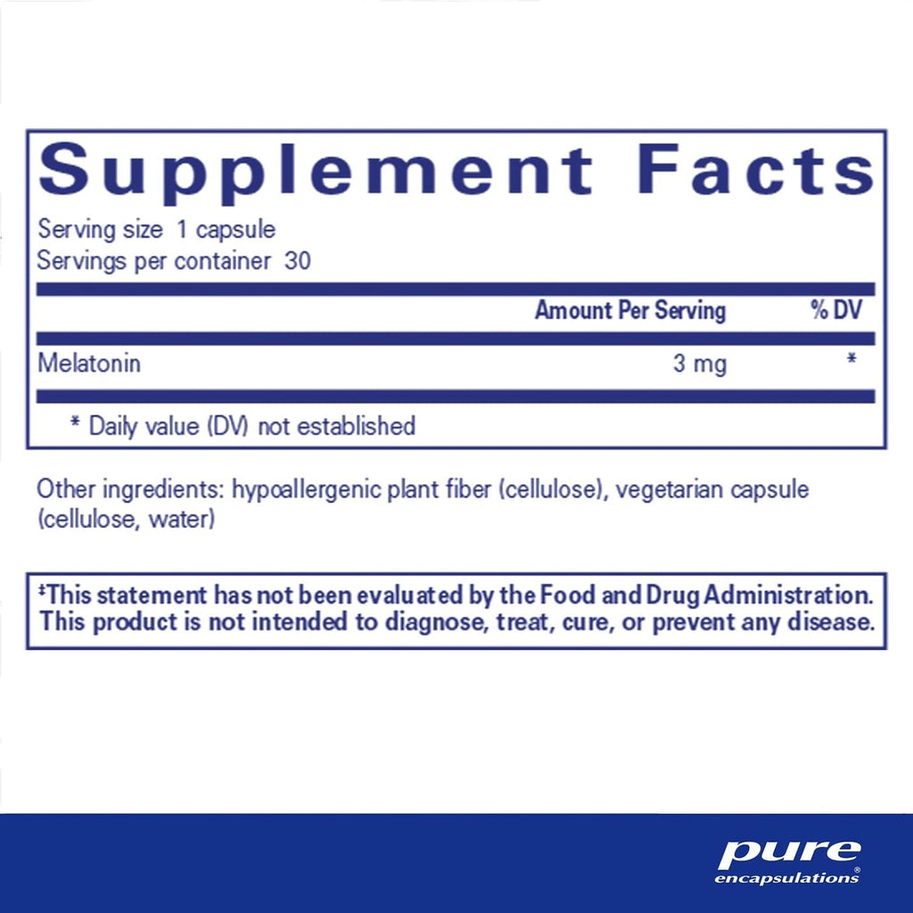 Pure Encapsulations Melatonin 3 mg - Antioxidant Supplement to Support Natural Sleeping & Relief of Occasional Sleeplessness - for Natural Sleep Support* - 30 Capsules