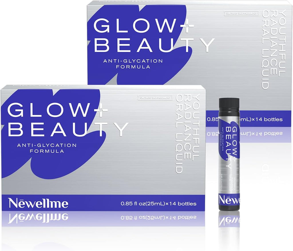 NEWELLME Glow+Beauty Collagen Drink – Liquid Beauty Supplement with Hyaluronic Acid & Antioxidant Complex, Supports Skin Hydration, Hair & Nail Strength, 28 Bottles