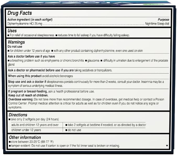 AXIV VrozZZ Sleep Aid Softgels, Nighttime Sleep Aid Liquid-Filled Capsules, for Nighttime use, Non-Habit Forming, 25mg Diphenhydramine HCI, Fall Asleep Fast, 72 Count