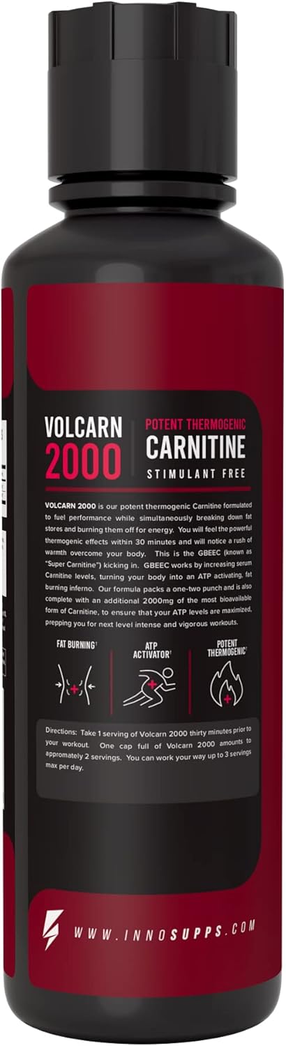 InnoSupps Volcarn 2000 - L-CARNITINE Advanced Energy Liquid | ATP Enhancer with GBEEC | Boosts Energy, Enhances Focus, Caffeine Free, No Artificial Sweeteners | 32 Servings (Candy Peach Rings)