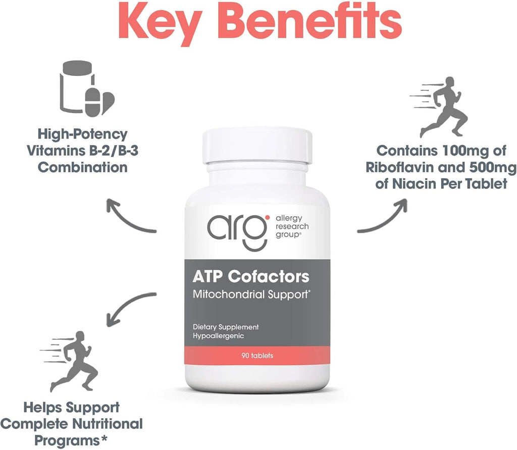 Optimox ATP Cofactors Supplement - Vitamin B Complex for Men & Women, Vitamin B2, Vitamin B3, 100mg Riboflavin, 500mg Niacin, High Potency Tablets - 90 Count