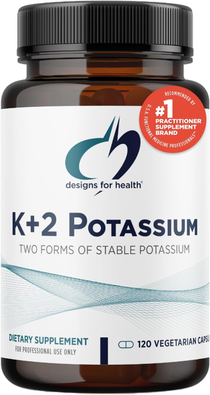 Designs for Health K+2 Potassium - 300mg Two Forms of Potassium - Potassium Bicarbonate + Glycinate Pills - Supplement Support to Help Maintain Healthy Blood Pressure Levels (120 Capsules)