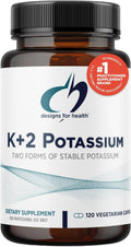 Designs for Health K+2 Potassium - 300mg Two Forms of Potassium - Potassium Bicarbonate + Glycinate Pills - Supplement Support to Help Maintain Healthy Blood Pressure Levels (120 Capsules)