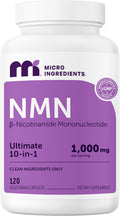 NMN Complex 1,000mg Per Serving, 120 Veggie Capsules | 10-in-1 with Nicotinamide Mononucleotide, Vitamin C, Resveratrol, CoQ10, TMG, Quercetin, & Glutathione | NAD+ Supplement Precursor | Filler Free