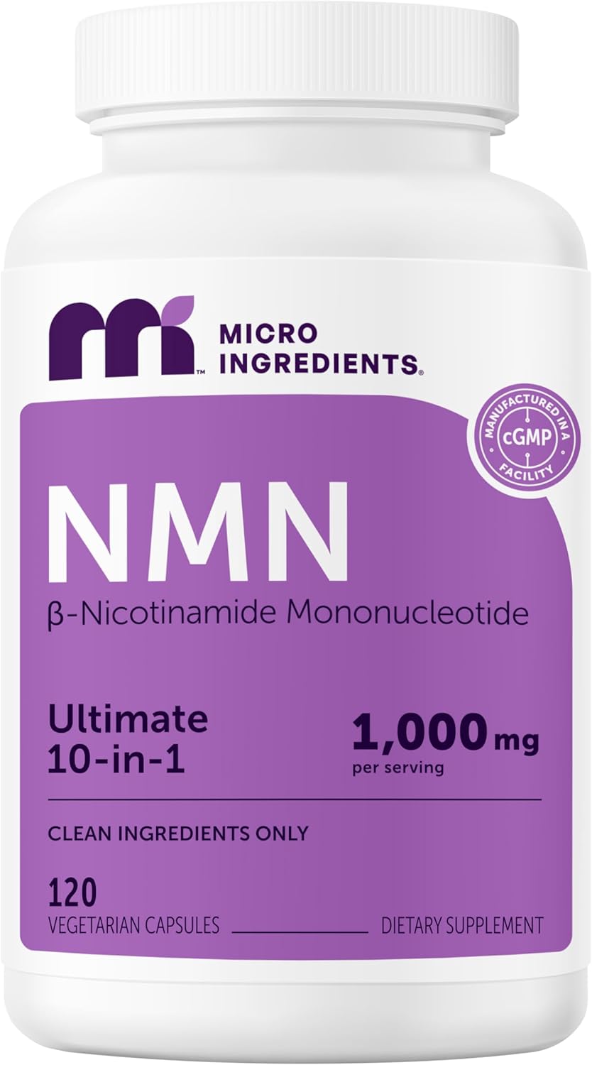 NMN Complex 1,000mg Per Serving, 120 Veggie Capsules | 10-in-1 with Nicotinamide Mononucleotide, Vitamin C, Resveratrol, CoQ10, TMG, Quercetin, & Glutathione | NAD+ Supplement Precursor | Filler Free