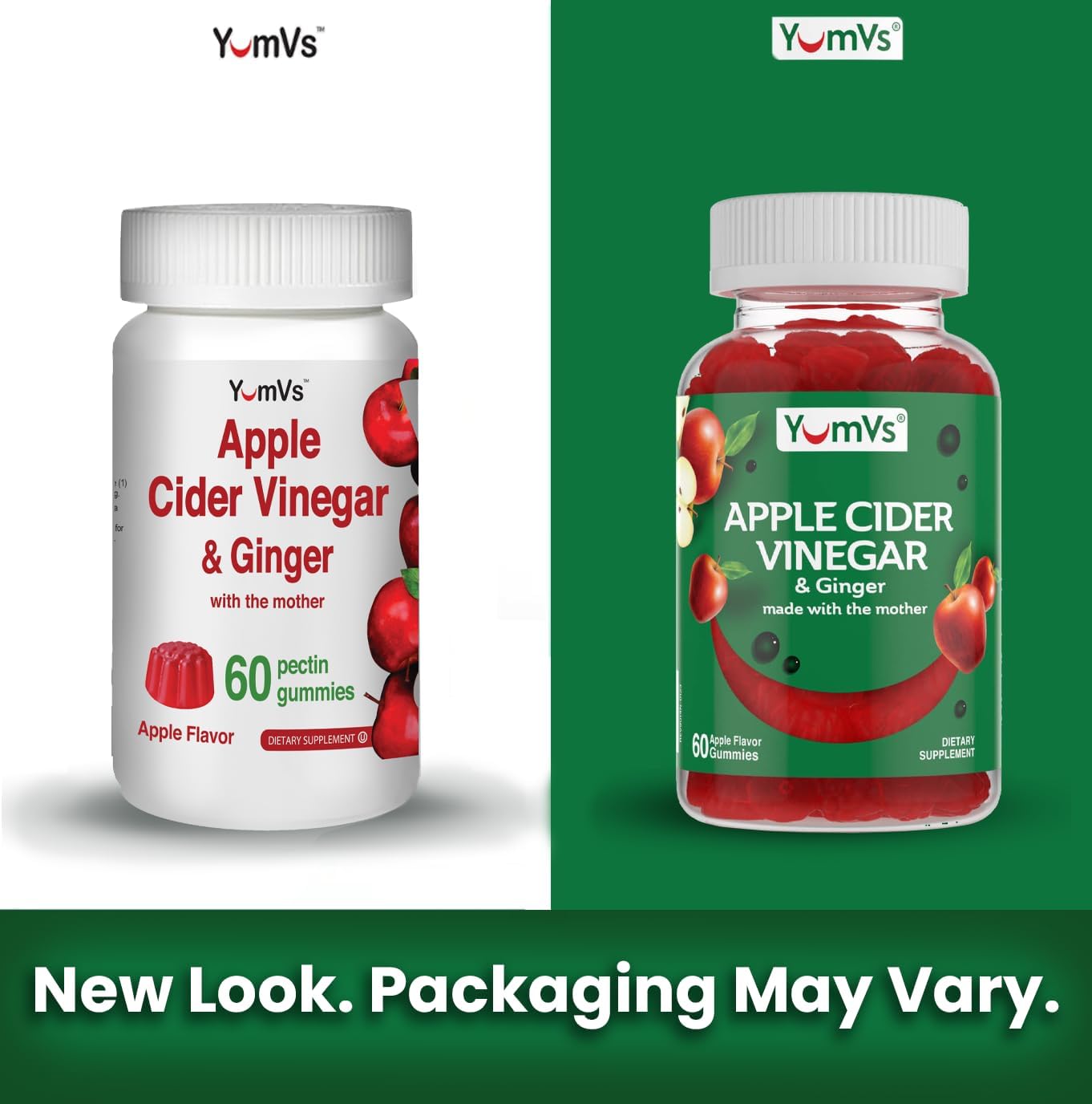 YUM-V'S Apple Cider Vinegar Gummies – ACV Gummies with Ginger & The Mother – Supports Metabolism, Vitality & Daily Wellness – Natural Apple Flavor Vegan, Non-GMO, Gluten-Free, Cider Gummy – 60 Count