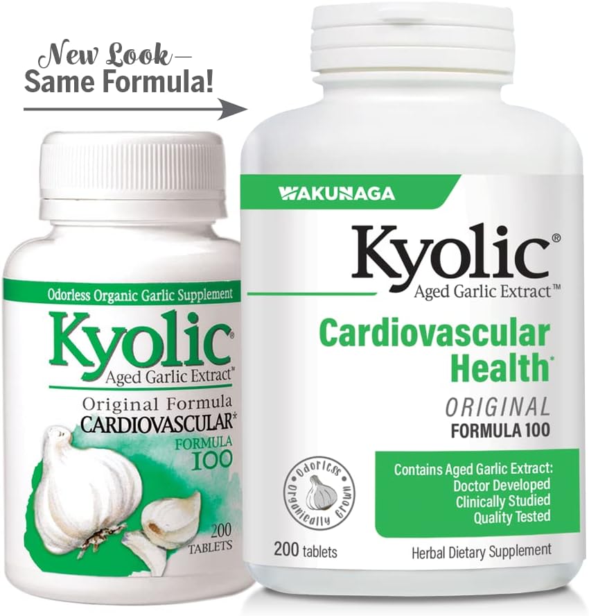 Kyolic Aged Garlic Extract Formula 100, Original Cardiovascular, 200 Tablets (Packaging May Vary)