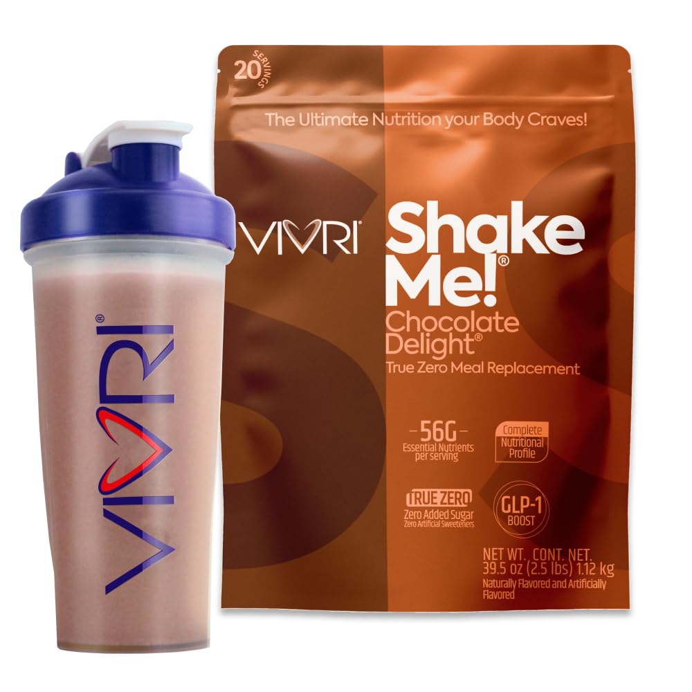 VIVRI Shake Me! Chocolate Delight Meal Replacement | 20 Servings | 22g Triple Premium Protein, 45 Nutrients & 8 Superfoods | Supports Weight Loss, Health, Energy & GLP-1 Treatments | Shaker Included