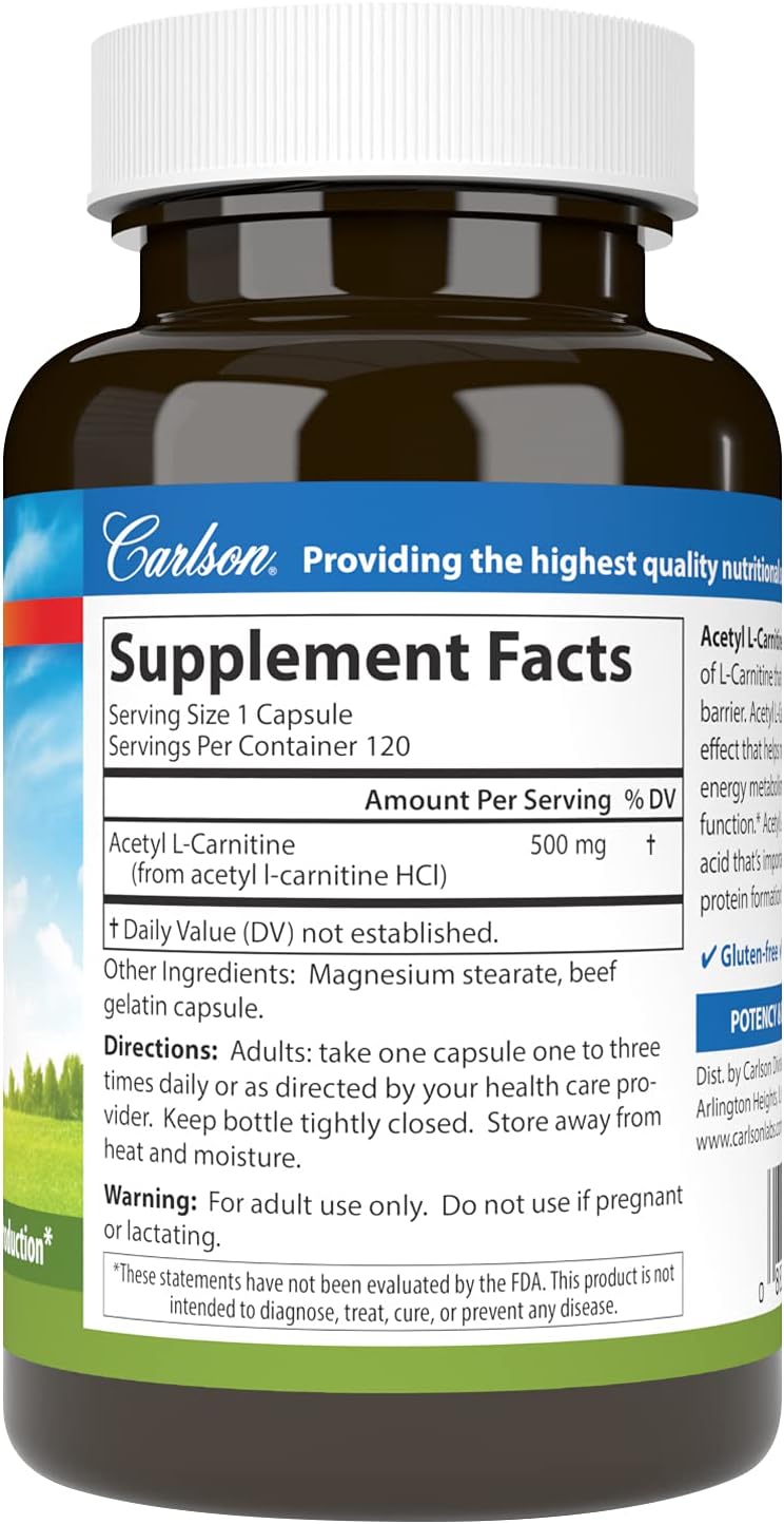 Carlson Labs Acetyl L-Carnitine, 500mg, 120 Capsules
