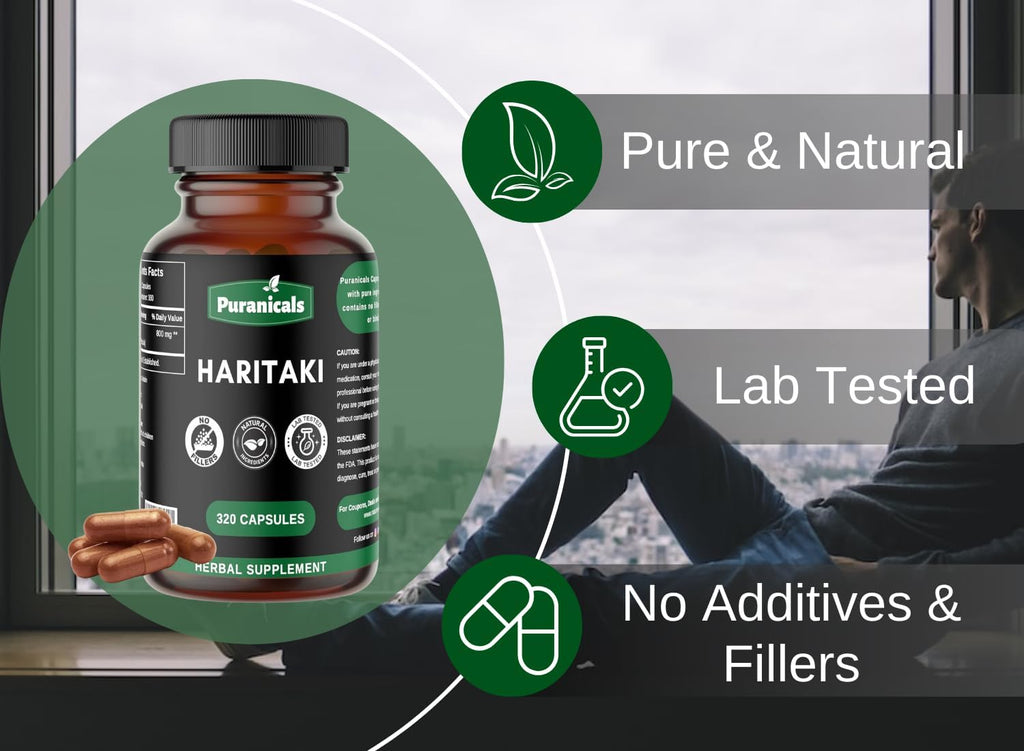 Haritaki Premium 320 Capsules Immunity Booster | Non GMO and Gluten Free | Herbal Supplement | 800 mg Per Serving | Made with 100% Pure Herb Haritaki Powder