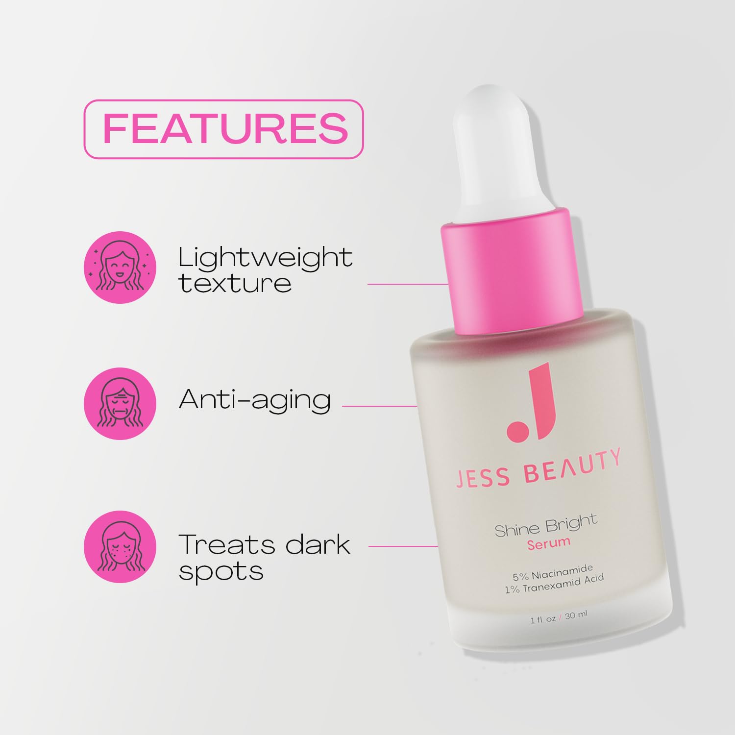 JESS BEAUTY | Skin Care Shine Bright Serum Niacinamide Face Moisturizer Minimizes Pores | Skincare Face Cream 1 fl. oz
