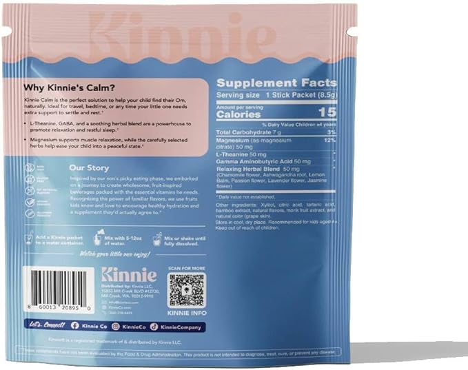 Calming Sugar Free Vitamin Mix for Kids - Grape Flavor, Melatonin Free - Herbal/Magnesium Supplement for Bedtime, Focus & Travel (30 Sticks)
