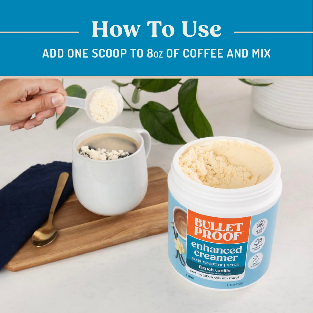 Bulletproof French Vanilla Creamer, 14.8 Ounces, Keto Coffee Creamer with MCT Oil and Grass-Fed Butter