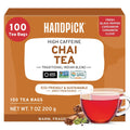 HANDPICK Masala Chai Tea Bags (100 Count) Strong Robust & Aromatic, Blended with Exotic Spices, Cinnamon, Black Pepper, Cloves & Cardamom - Premium Quality Eco-conscious Round Bags