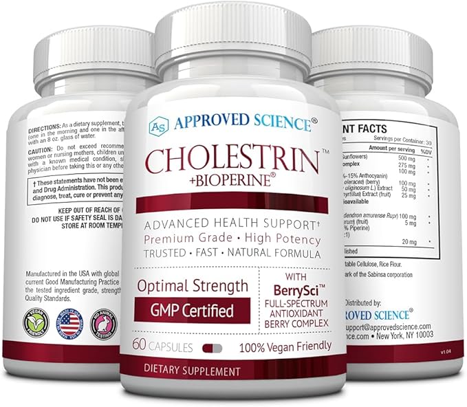 Approved Science Cholestrin - Lipid Level Support - Antioxidants, Lecithin, Berberine HCL, Berries, BioPerine - 60 Capsules - Pack of 1