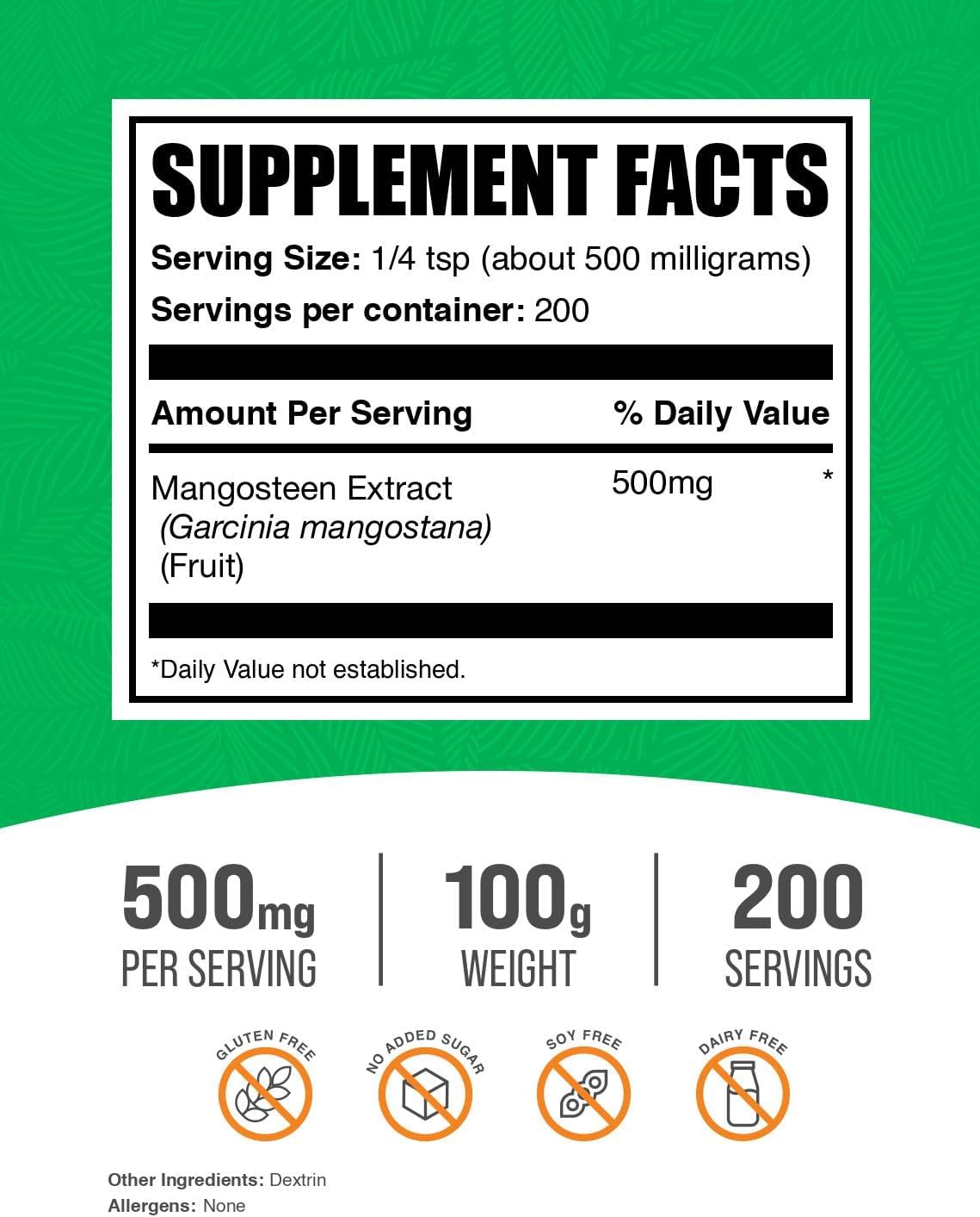 BulkSupplements.com Mangosteen Extract Powder - Superfood Supplement, from Mangosteen Fruit - Gluten Free, 500mg per Serving, 100g (3.5 oz) (Pack of 1)