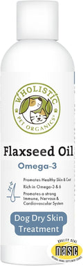 Wholistic Pet Organics Flaxseed Oil for Dogs - 16 Oz - Omega 3 Supplement for Dog Itchy Skin, Dry Skin Relief & Shedding - Skin & Coat Vitamins