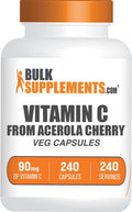BulkSupplements.com Vitamin C from Acerola Cherry Capsules - Acerola Cherry Vitamin C Supplement - Gluten Free, 1 Capsule per Serving, 240 Veg Capsules (Pack of 1)