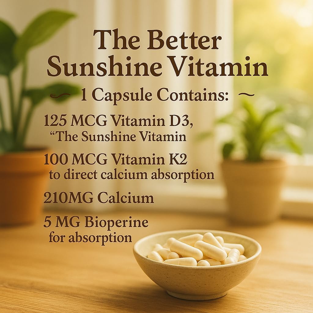 Me First Living Vitamin D3 K2 Supplement Bone and Heart Health Non-GMO Formula 125 MCG Vitamin D3 & 100 MCG Vitamin K2 MK-7 Easy to Swallow Vitamin D & K Complex with Calcium