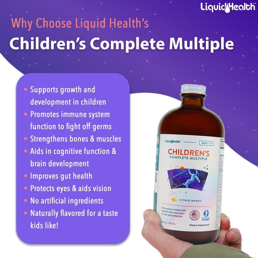 LIQUIDHEALTH Children's Complete Liquid Multivitamin for Kids, Toddlers - Essential Vitamins, Nutrients & Minerals, Immune Support, Gut Health - Made in USA, Vegan, Non GMO, Sugar-Free (16 oz)