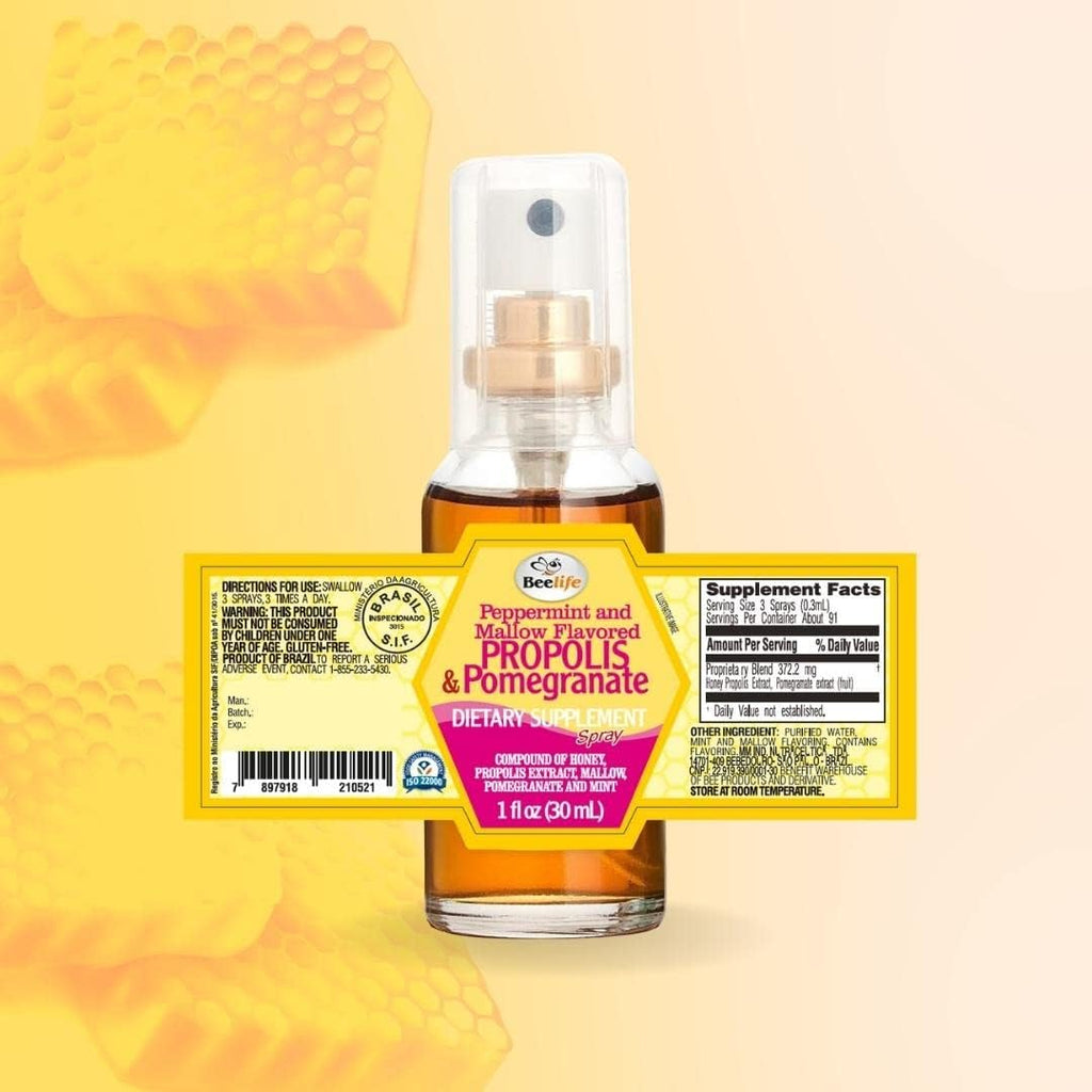 Beelife Propolis Throat Spray – Soothing Honey, Mint & Pomegranate - Natural Immune Support & Sore Throat Relief – Antioxidants, Rich in Flavonoids & Artepillin C, No Sugar, Gluten-Free -3-Pack, 90ml