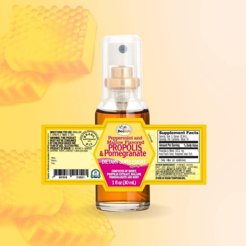 Beelife Propolis Throat Spray – Soothing Honey, Mint & Pomegranate - Natural Immune Support & Sore Throat Relief – Antioxidants, Rich in Flavonoids & Artepillin C, No Sugar, Gluten-Free -3-Pack, 90ml