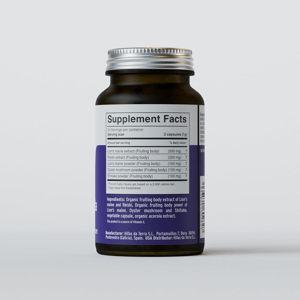 Hifas da Terra HIFAS-MICROBIOTA - Organic Mushroom Complex Supplement with Lion's Mane, Reishi, and Shiitake, Nootropic & Adaptogenic Mushroom Capsules for Adults, Gut, Immune & Brain Health - 60 Caps