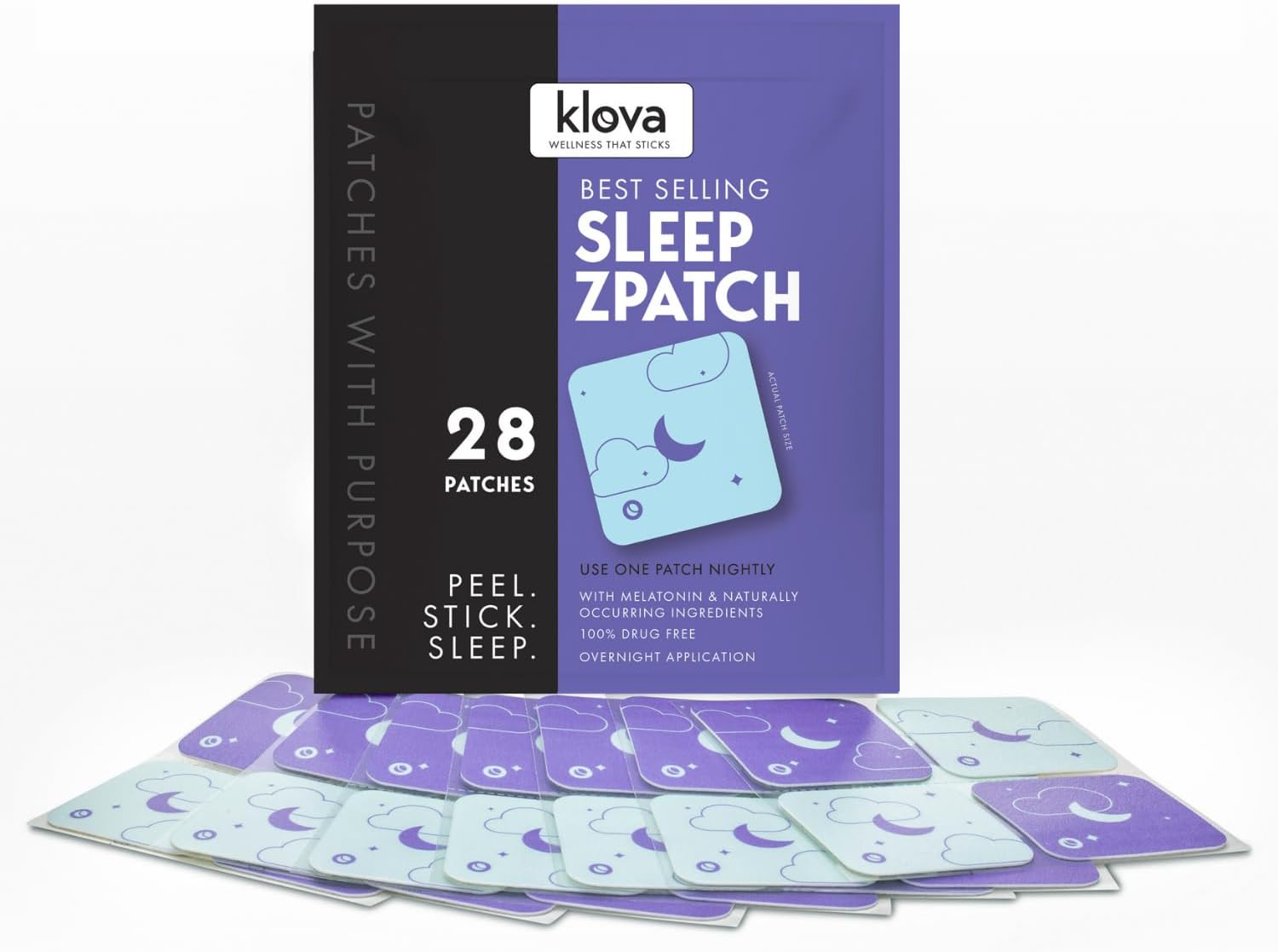 Klova Sleep Support Patches with Ashwagandha, L-Theanine, Hops, Melatonin, Valerian, GABA and Other Natural Ingredients: for Falling Asleep Faster, Staying Asleep Longer & Eliminating Groggy Mornings