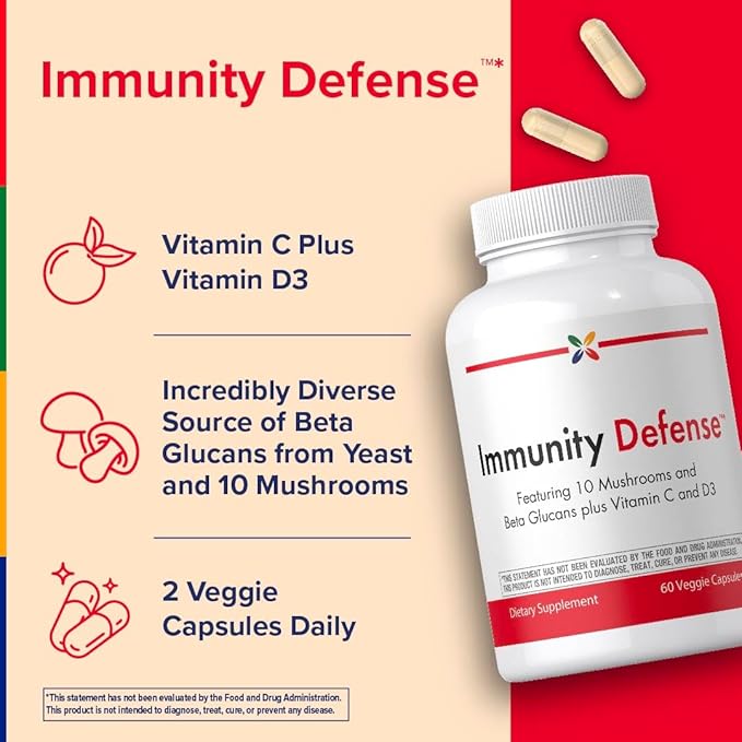 Stop Aging Now - Immune Support - with Vitamin C, Vitamin D3 and Mushroom Complex - 60 Vegetarian Capsules