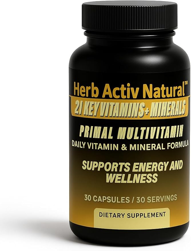 Primal Multivitamin - 21 Essential Vitamins & Minerals - Daily Vitamin & Mineral Supplement - Energy & Wellness Support - 30 Capsules