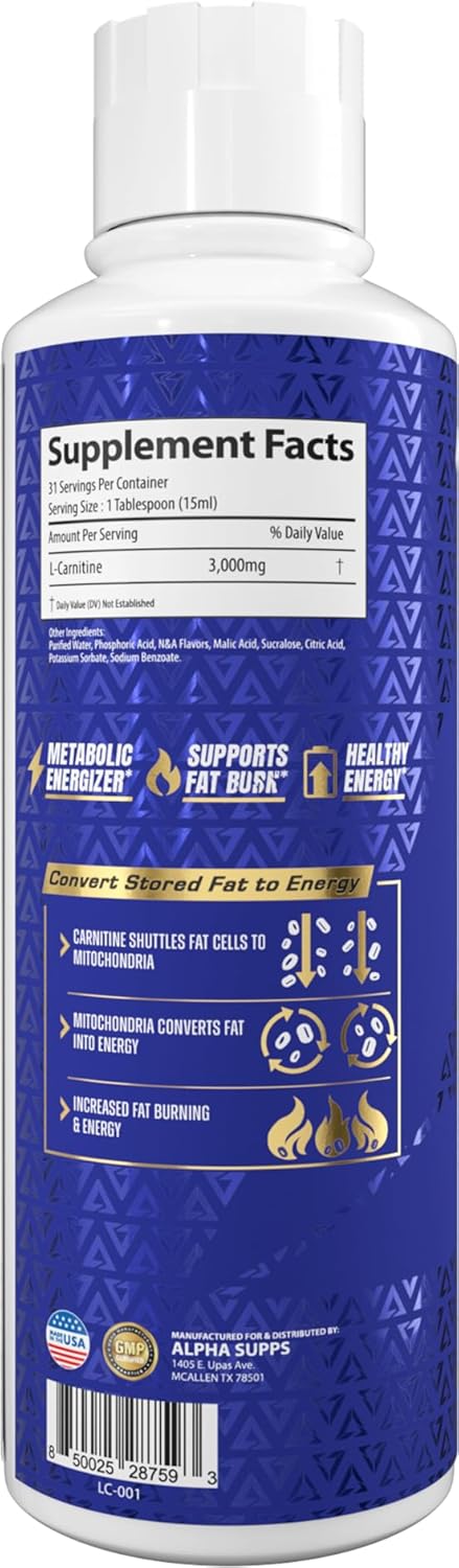 L Carnitine Liquid 3000 | Stimulant-Free L-Carnitine Supplement for Men & Women | Pre-Workout Energy Boost & Muscle Recovery | Zero Sugar, Fat, & Carbs | 31 Servings (Bombsicle)