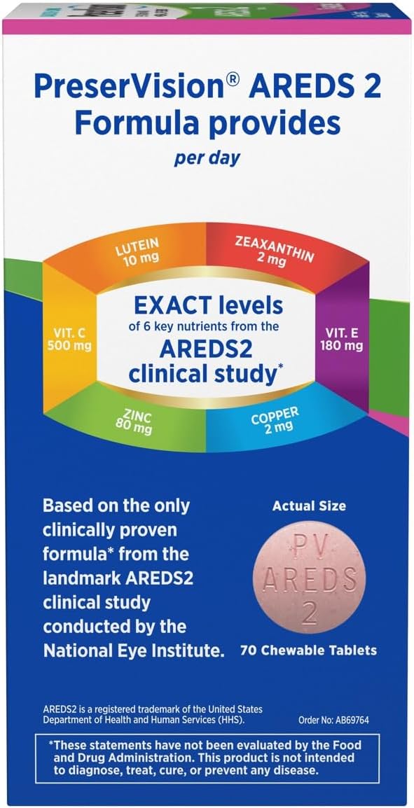 PreserVision AREDS 2 Eye Vitamins, #1 Eye Doctor Recommended Brand, Chewable Lutein and Zeaxanthin Supplement with Vitamin C, Vitamin E,Zinc, and Copper, Mixed Berry, 70 Tablets