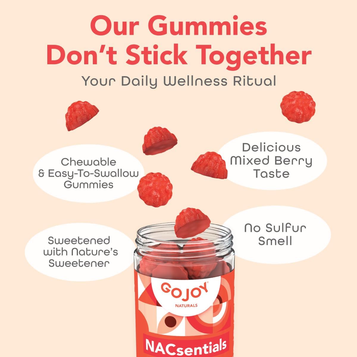 GOJOY 7-in-1 Sugar-Free NAC Gummies – NACsentials 600mg N-Acetyl Cysteine with Vitamin C, ALA, Quercetin & Astaxanthin – Antioxidant & Liver Detox Support – Vegan & Keto-Friendly – 60 Gummies