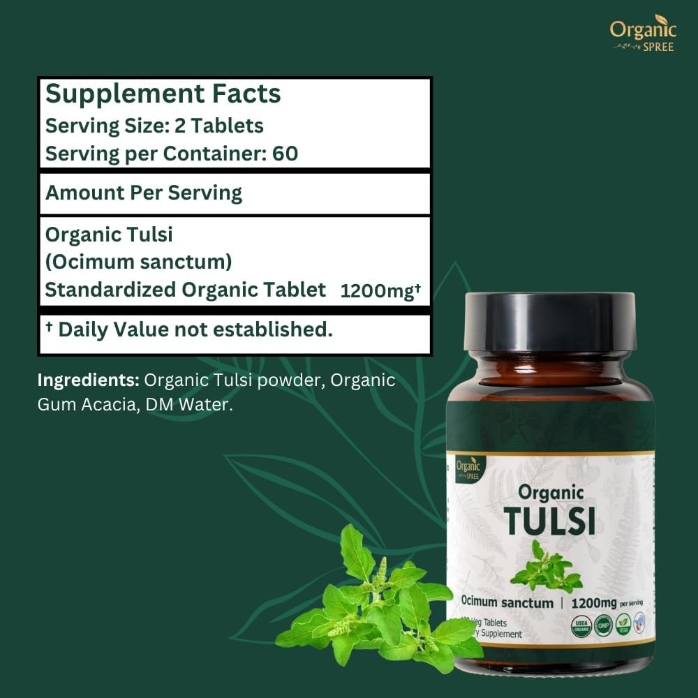 Tulsi 120 Tablets – USDA Organic Holy Basil – Supports Stress Relief & Adaptogenic Balance*