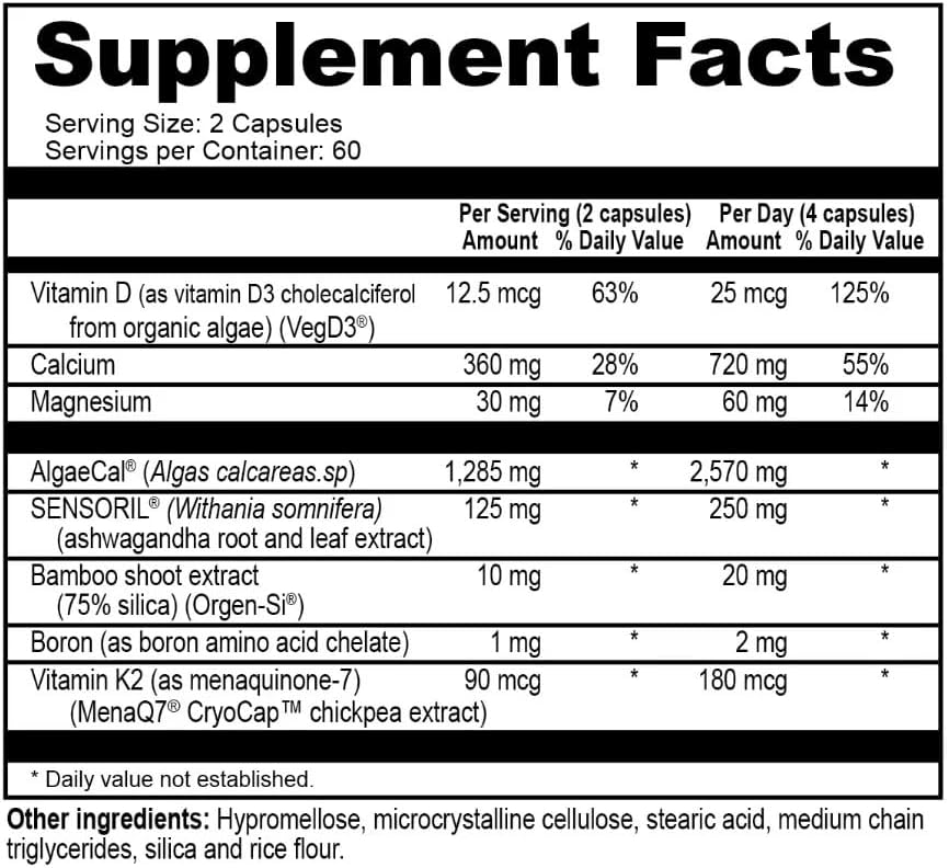 NatureCity True-Osteo+ Bone Support with Ashwagandha – for Strength & Density – Plant-Based Calcium with Organic AlgaeCal, Magnesium, Vitamin D3, K2, Silicon & Stress Support | 240 Veggie Capsules