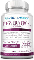 Approved Science® Resveratrol - 1000 mg of Trans Resveratrol - 250 mg of Polyphenol - 98% Purity Level - Includes Bioperine® - 60 Vegan Friendly Capsules - 1 Bottle